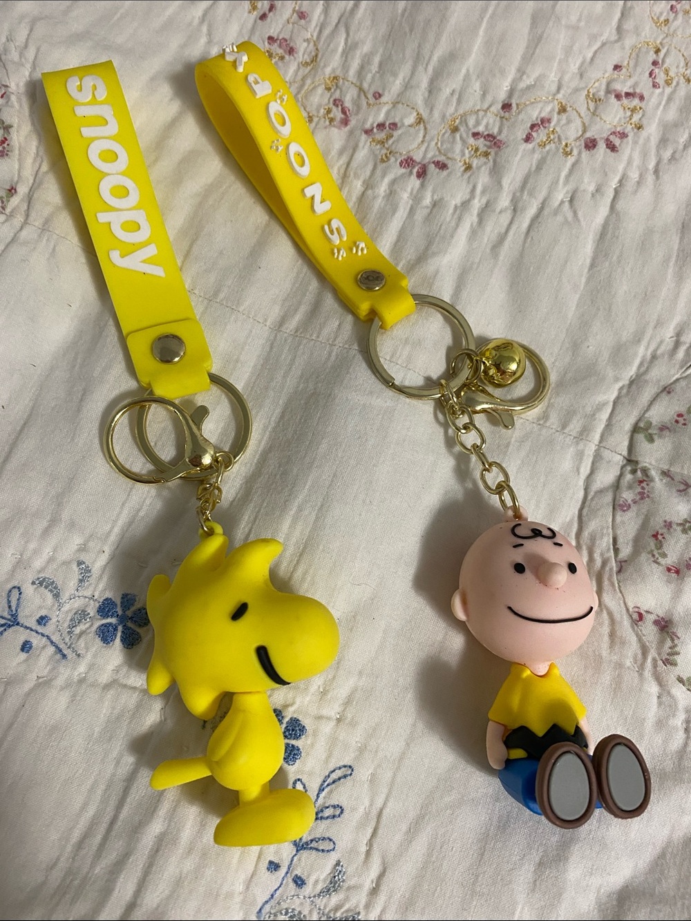 Peanuts Yellow Woodstock & Charlie Brown Keychain Set with Gold Hardware